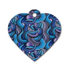 Blue Swirl Pattern Dog Tag Heart (one Side) by designsbymallika