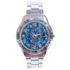 Blue Swirl Pattern Stainless Steel Analogue Watch by designsbymallika