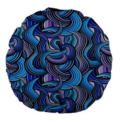 Blue Swirl Pattern Large 18  Premium Flano Round Cushions by designsbymallika