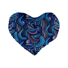 Blue Swirl Pattern Standard 16  Premium Flano Heart Shape Cushions by designsbymallika