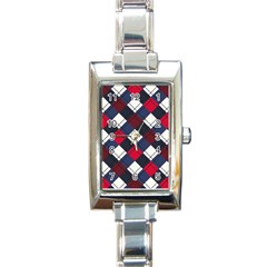 Checks Pattern Blue Red Rectangle Italian Charm Watch by designsbymallika