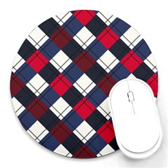 Checks Pattern Blue Red Round Mousepads by designsbymallika