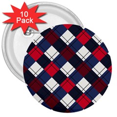 Checks Pattern Blue Red 3  Buttons (10 Pack)  by designsbymallika