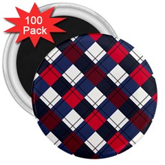 Checks Pattern Blue Red 3  Magnets (100 Pack) by designsbymallika