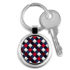 Checks Pattern Blue Red Key Chain (round) by designsbymallika