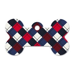 Checks Pattern Blue Red Dog Tag Bone (one Side) by designsbymallika