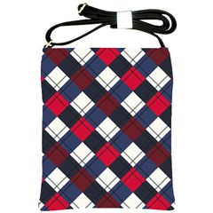 Checks Pattern Blue Red Shoulder Sling Bag by designsbymallika