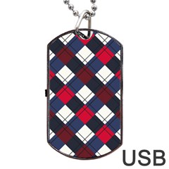 Checks Pattern Blue Red Dog Tag Usb Flash (one Side) by designsbymallika