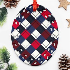 Checks Pattern Blue Red Oval Filigree Ornament (two Sides) by designsbymallika