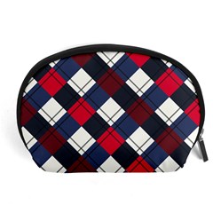 Checks Pattern Blue Red Accessory Pouch (large) by designsbymallika