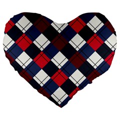 Checks Pattern Blue Red Large 19  Premium Flano Heart Shape Cushions by designsbymallika