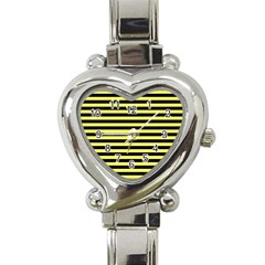 Wasp Stripes Pattern, Yellow And Black Lines, Bug Themed Heart Italian Charm Watch by Casemiro