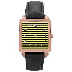 Wasp Stripes Pattern, Yellow And Black Lines, Bug Themed Rose Gold Leather Watch  by Casemiro