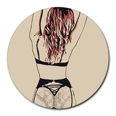 Sweetest Tease - Perfect Redhead Girl In Black Lingerie, Sensual Illustration Round Mousepads by Casemiro