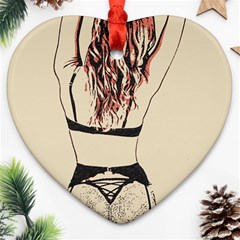 Sweetest tease - perfect redhead girl in black lingerie, sensual illustration Ornament (Heart)