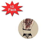 Sweetest Tease - Perfect Redhead Girl In Black Lingerie, Sensual Illustration 1  Mini Buttons (10 Pack)  by Casemiro