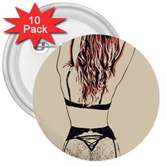 Sweetest Tease - Perfect Redhead Girl In Black Lingerie, Sensual Illustration 3  Buttons (10 Pack)  by Casemiro