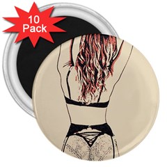 Sweetest tease - perfect redhead girl in black lingerie, sensual illustration 3  Magnets (10 pack) 