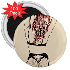 Sweetest tease - perfect redhead girl in black lingerie, sensual illustration 3  Magnets (100 pack)