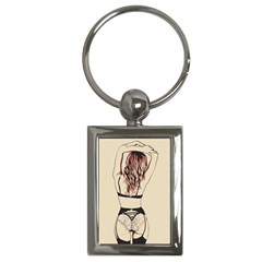 Sweetest Tease - Perfect Redhead Girl In Black Lingerie, Sensual Illustration Key Chain (rectangle) by Casemiro