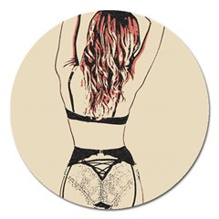 Sweetest Tease - Perfect Redhead Girl In Black Lingerie, Sensual Illustration Magnet 5  (round) by Casemiro