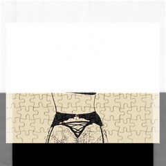 Sweetest tease - perfect redhead girl in black lingerie, sensual illustration Rectangular Jigsaw Puzzl