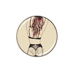 Sweetest tease - perfect redhead girl in black lingerie, sensual illustration Hat Clip Ball Marker