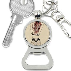 Sweetest Tease - Perfect Redhead Girl In Black Lingerie, Sensual Illustration Bottle Opener Key Chain by Casemiro