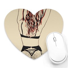 Sweetest Tease - Perfect Redhead Girl In Black Lingerie, Sensual Illustration Heart Mousepads by Casemiro