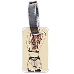 Sweetest Tease - Perfect Redhead Girl In Black Lingerie, Sensual Illustration Luggage Tag (two Sides) by Casemiro