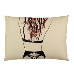 Sweetest tease - perfect redhead girl in black lingerie, sensual illustration Pillow Case (Two Sides)