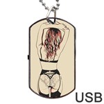 Sweetest tease - perfect redhead girl in black lingerie, sensual illustration Dog Tag USB Flash (One Side) Front