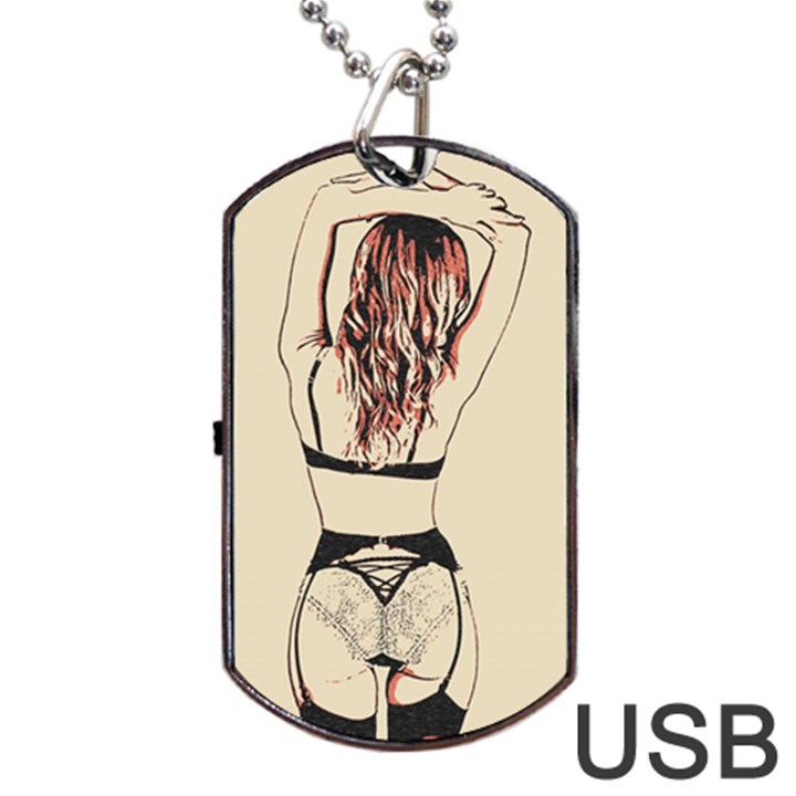 Sweetest tease - perfect redhead girl in black lingerie, sensual illustration Dog Tag USB Flash (One Side)