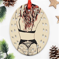 Sweetest tease - perfect redhead girl in black lingerie, sensual illustration Ornament (Oval Filigree)