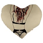 Sweetest tease - perfect redhead girl in black lingerie, sensual illustration Large 19  Premium Heart Shape Cushions Front