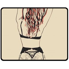 Sweetest tease - perfect redhead girl in black lingerie, sensual illustration Double Sided Fleece Blanket (Medium) 