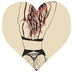 Sweetest Tease - Perfect Redhead Girl In Black Lingerie, Sensual Illustration Wooden Puzzle Heart by Casemiro