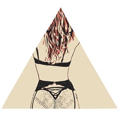 Sweetest Tease - Perfect Redhead Girl In Black Lingerie, Sensual Illustration Wooden Puzzle Triangle by Casemiro