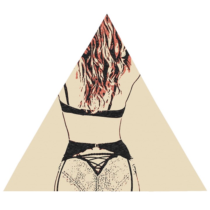 Sweetest tease - perfect redhead girl in black lingerie, sensual illustration Wooden Puzzle Triangle