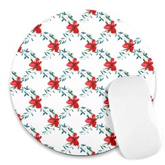 Poppies Pattern, Poppy Flower Symetric Theme, Floral Design Round Mousepads by Casemiro