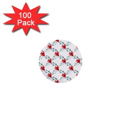 Poppies Pattern, Poppy Flower Symetric Theme, Floral Design 1  Mini Buttons (100 Pack)  by Casemiro