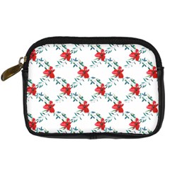 Poppies Pattern, Poppy Flower Symetric Theme, Floral Design Digital Camera Leather Case by Casemiro