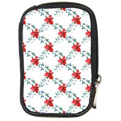 Poppies Pattern, Poppy Flower Symetric Theme, Floral Design Compact Camera Leather Case by Casemiro