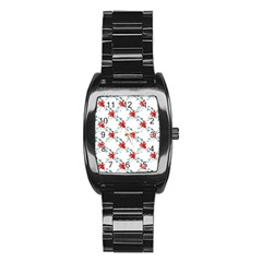 Poppies Pattern, Poppy Flower Symetric Theme, Floral Design Stainless Steel Barrel Watch by Casemiro