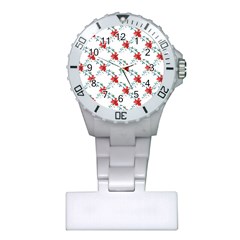 Poppies Pattern, Poppy Flower Symetric Theme, Floral Design Plastic Nurses Watch by Casemiro