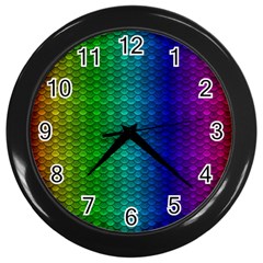 Rainbow Colored Scales Pattern, Full Color Palette, Fish Like Wall Clock (black) by Casemiro