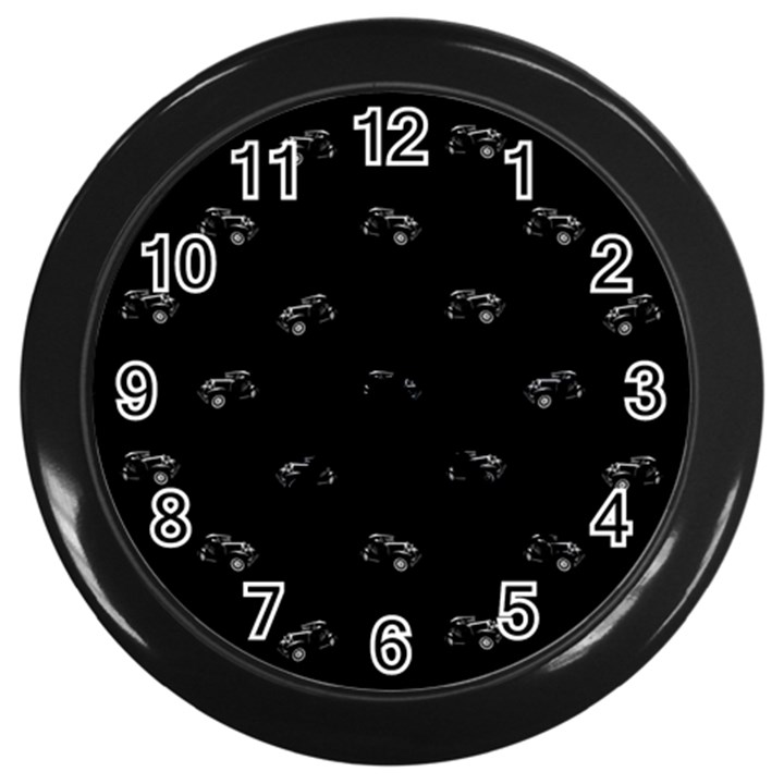 Vintage Car Motif Print Pattern Wall Clock (Black)