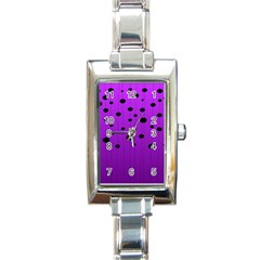 Two Tone Purple With Black Strings And Ovals, Dots  Geometric Pattern Rectangle Italian Charm Watch by Casemiro