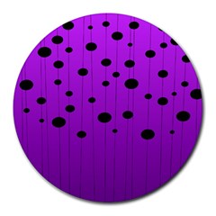 Two Tone Purple With Black Strings And Ovals, Dots  Geometric Pattern Round Mousepads by Casemiro