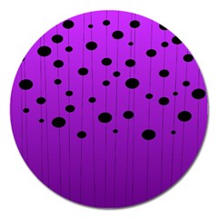 Two Tone Purple With Black Strings And Ovals, Dots  Geometric Pattern Magnet 5  (round) by Casemiro